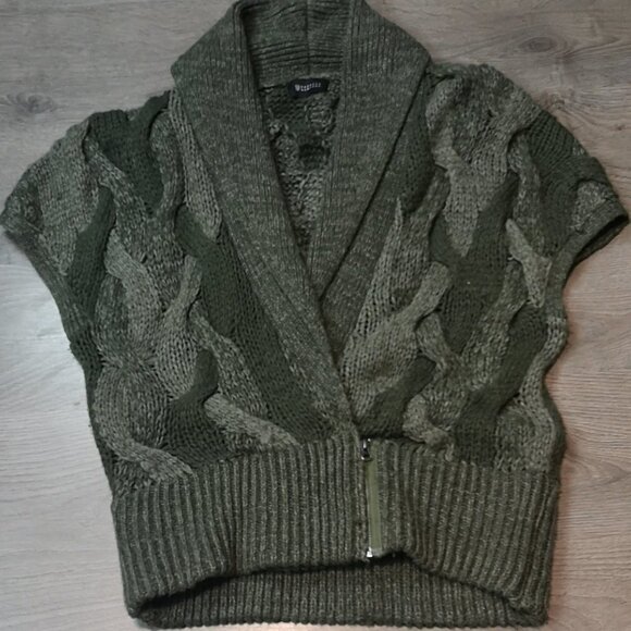 Y2k Vintage Cozy 2tone Tweed Shawl Collar Double Breasted Drop Waist Knit Vest - Picture 1 of 10